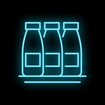 Neon blue bottles icon displaying three identical products for sale Stockillustratie