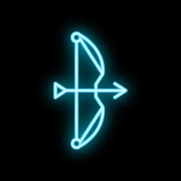 Neon blue bow and arrow sign on black background Stock Illustration