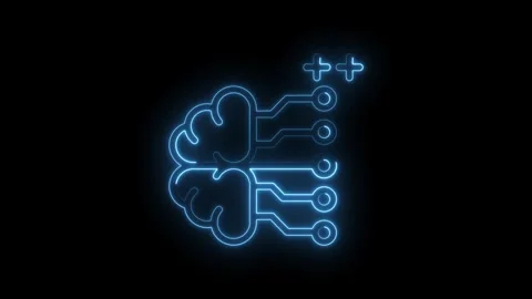 Neon blue brain circuit board with plus signs abstract technology concept Stock Footage 333952873