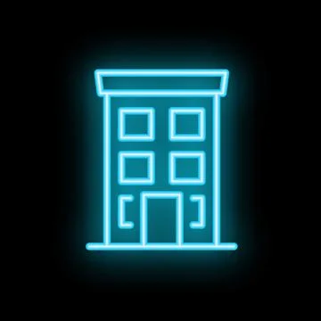 Neon blue building facade shining on black background Ilustración de archivo