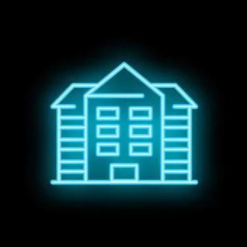 Neon blue building facade shining on black background Ilustración de archivo