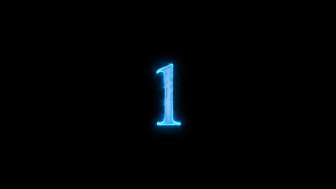 Neon blue burning digit one glowing on black background for countdown cinem.. Stock Footage 345548051