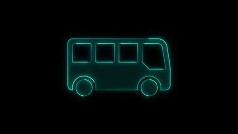 Neon blue bus icon lighting up with smooth glowing motion effect isolated o.. Stock Footage 345549995