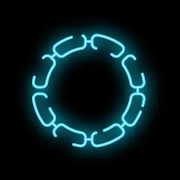 Neon blue chain forming circle on black background Stock Illustration