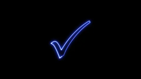 Neon blue check mark symbol glowing animation on isolated black background. 動画素材 337330811