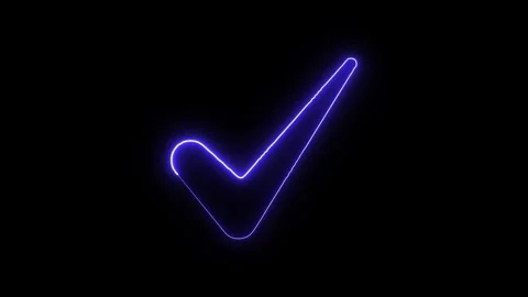 Neon blue check mark symbol glowing with dynamic light effect on black back.. Stock Footage 345548240