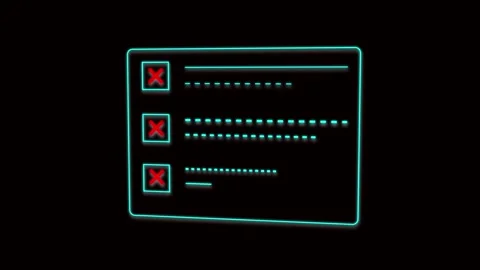 Neon blue checklist with red crosses on a black background to-do list task li Stock Footage 330347149
