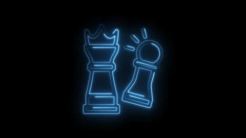 Neon blue chess queen and pawn outline glowing on black background strategic Stock Footage 333961053