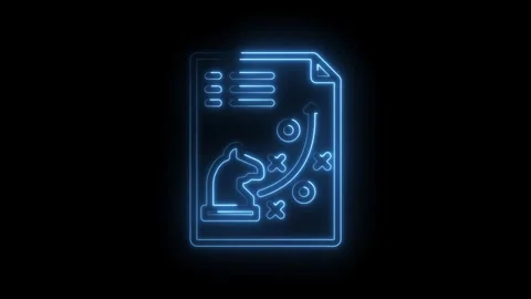 Neon blue chess strategy plan document with tactical arrows and markers on icon Stock Footage 333961031
