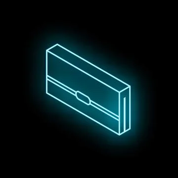 Neon blue cigarette pack icon glowing against black background Illustrazione stock