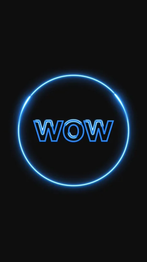 Neon Blue Circle with " WOW" Text on vertical mobile video Black Background.. Stock Footage 344732266