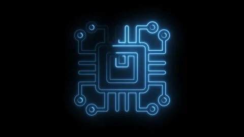 Neon blue circuit board schematic glowing on black background abstract Stock-Footage 333952578