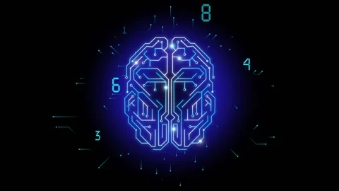 Neon Blue Circuit Brain. Artificial Intelligence. Digital Information Process. Stock Footage 188674935