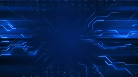 Neon blue circuit lines spread across a dark technology background, Stock Footage 341004726