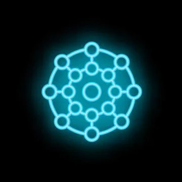 Neon blue circular network glowing on black background Illustrazione stock