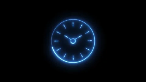 Neon blue clock animation with moving hands and minute markers isolated on .. Stock Footage 319017422