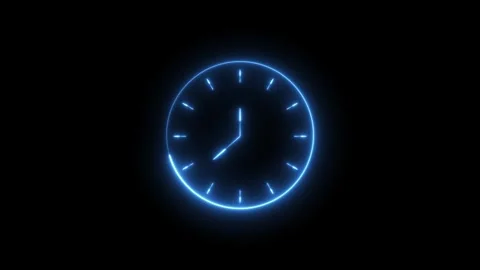 Neon blue clock animation with moving hands isolated on black background, t.. Stock Footage 319017483
