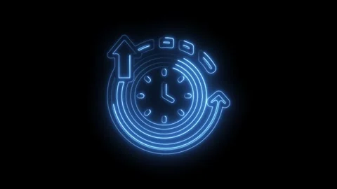 Neon blue clock icon with circular arrows and progress indicators symbolizing Stock Footage 333963901