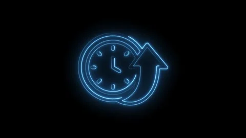 Neon blue clock icon with upward arrow animation symbolizing time progress Stock Footage 333961294