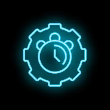 Neon blue clock inside gear showing time management concept Ilustración de archivo