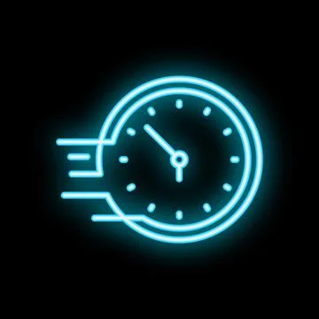 Neon blue clock showing fast time passing concept Stock Illustration
