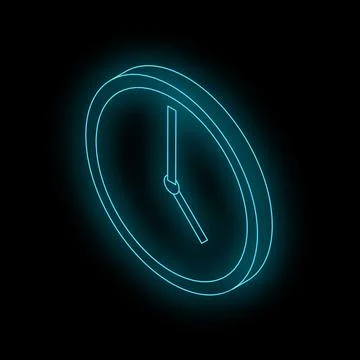 Neon blue clock showing seven o'clock on black background Stock Illustration