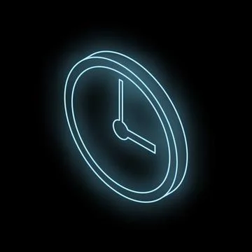 Neon blue clock showing time on black background Stock Illustration