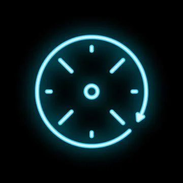 Neon blue clock showing time passing on black background Stock Illustration