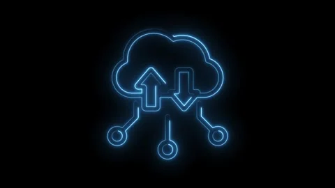 Neon blue cloud with up and down arrows and connection nodes symbolizing da.. 스톡 동영상 346014012