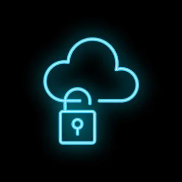 Neon blue cloud computing cyber security padlock icon イラスト素材