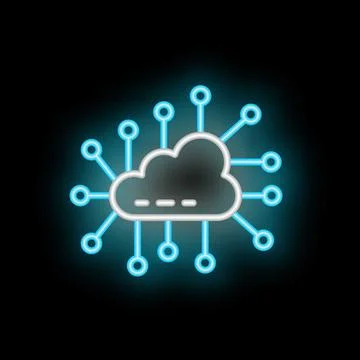 Neon blue cloud computing icon connecting to network Stock Illustration