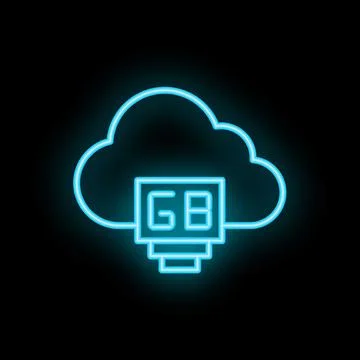 Neon blue cloud computing icon showing gigabyte storage Illustrazione stock