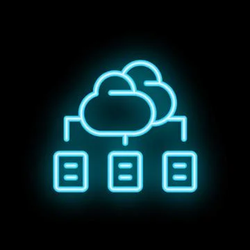 Neon blue cloud computing icon on black background Stockillustratie