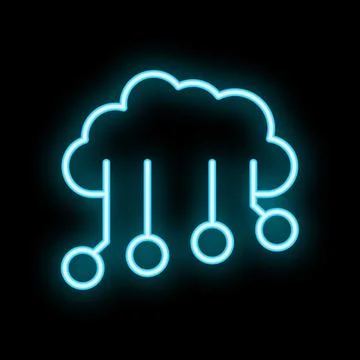 Neon blue cloud computing icon on black background Illustrazione stock