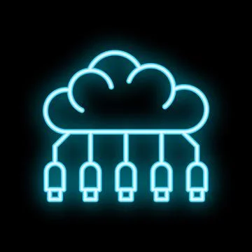 Neon blue cloud computing network connecting devices icon Stock Illustration