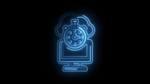 Neon blue cloud computing stopwatch on computer screen abstract technology .. Stock Footage 346014398