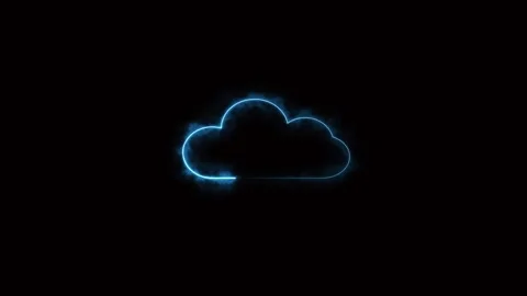 Neon blue cloud outline with wispy smoke effect on black. Cloud outline glo.. Stock Footage 337130436