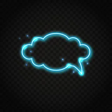 Neon blue cloud speech bubble with space for text Illustrazione stock