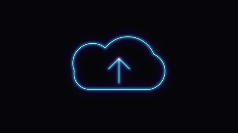 Neon blue cloud upload icon animation: digital data transfer and cloud comp.. Stock Footage 344860287