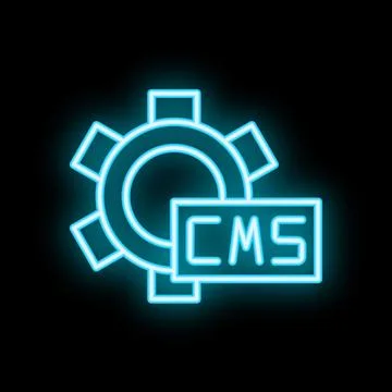 Neon blue cms icon representing content management system Stock Illustration