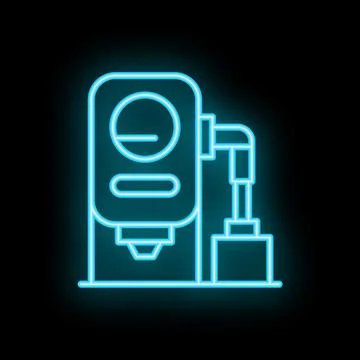 Neon blue coffee roasting machine with control panel for coffee production Stock Illustration