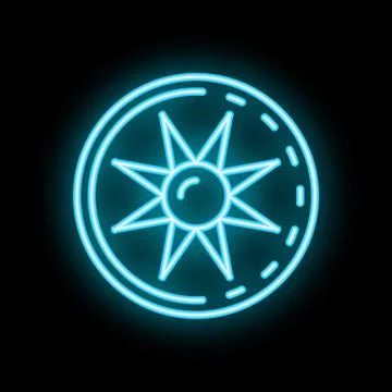 Neon blue compass guiding through the night with bright light Stock Illustration