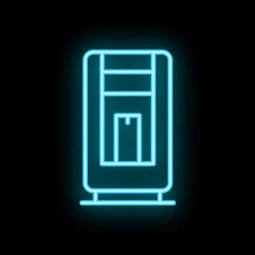 Neon blue computer case icon glowing on black background 스톡 일러스트