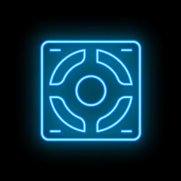 Neon blue computer cooler cooling fan cpu icon illustration on black backgrou Stock Illustration