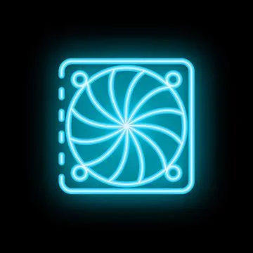Neon blue computer fan cooling system icon glowing on black background イラスト素材