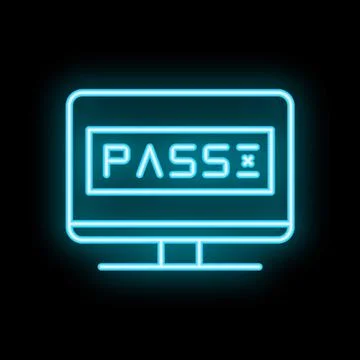 Neon blue computer screen displaying password protection notification icon Illustrazione stock