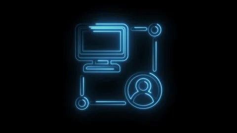 Neon blue computer user connection icon animation glowing on black background Stock Footage 333961362