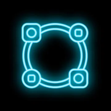 Neon blue connected circles forming a network on black background Stock Illustration