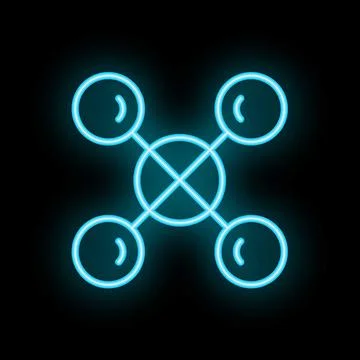 Neon blue connected circles network visual concept on black background Stock Illustration
