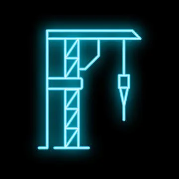 Neon blue construction crane operating on building site at night Ilustración de archivo